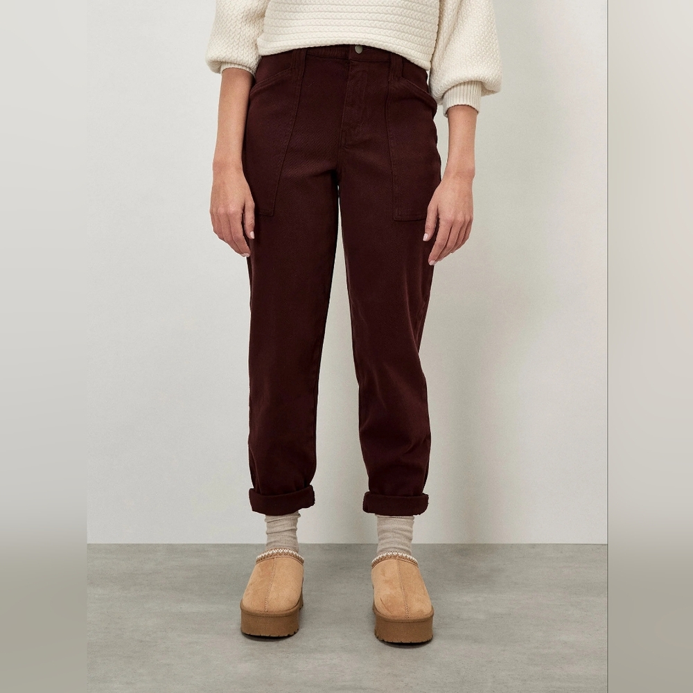 Burgundy Patch Pocket Tapered Denim